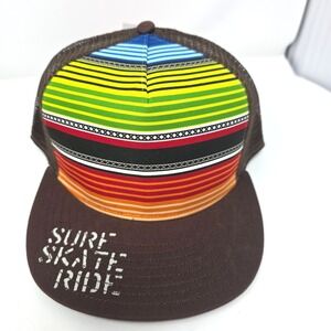 HYP Trucker Hat Mens 60cm Brown White Striped Mesh Snapback Surf Skate Ride NWT